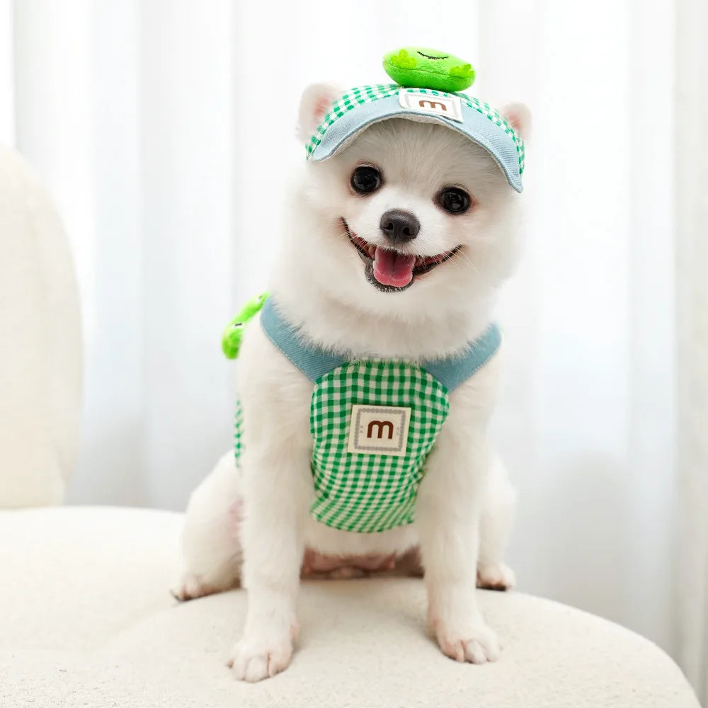 Three-piece Set Duck Frog Spring and Summer Pet Chest Harness Traction Rope Set - Breathable Fabric - For Cats & Puppies - Suita
