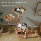 Large Cat Tree Tower with Sisal Scratching Post Wicker Basket Bed Flower Cat Condo Indoor Modern Cat Furniture Cat Accessories