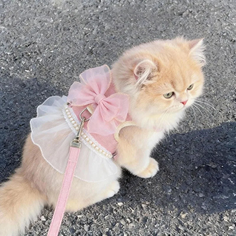 Pet traction rope anti-break free special cat rope kitten vest adjustable pink bow chest back