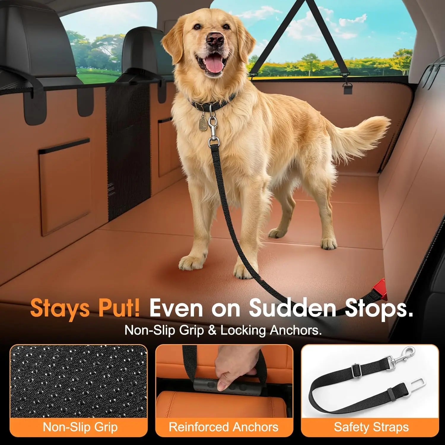 Waterproof PU Leather Dog Car Seat Cover for Back Seat, 52"x65" Hammock with Side Flaps, Non-Slip Heavy Duty Protector for SUVs & Mid-Size Trucks, Holds Up to 450 lbs – Brown
