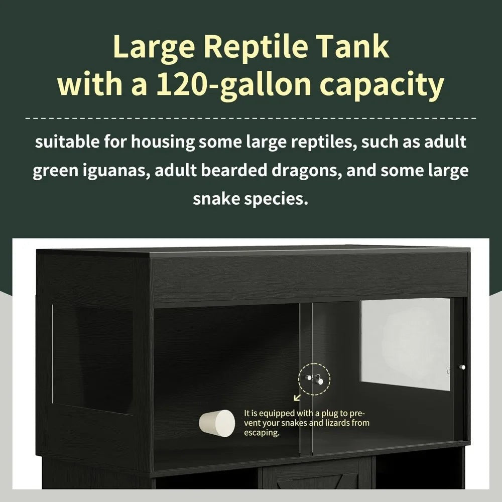 120 Gallon Reptile Tank with Stand, 4x2x2 Terrarium for Bearded Dragon Snake Lizard, Sliding Door Mesh Top