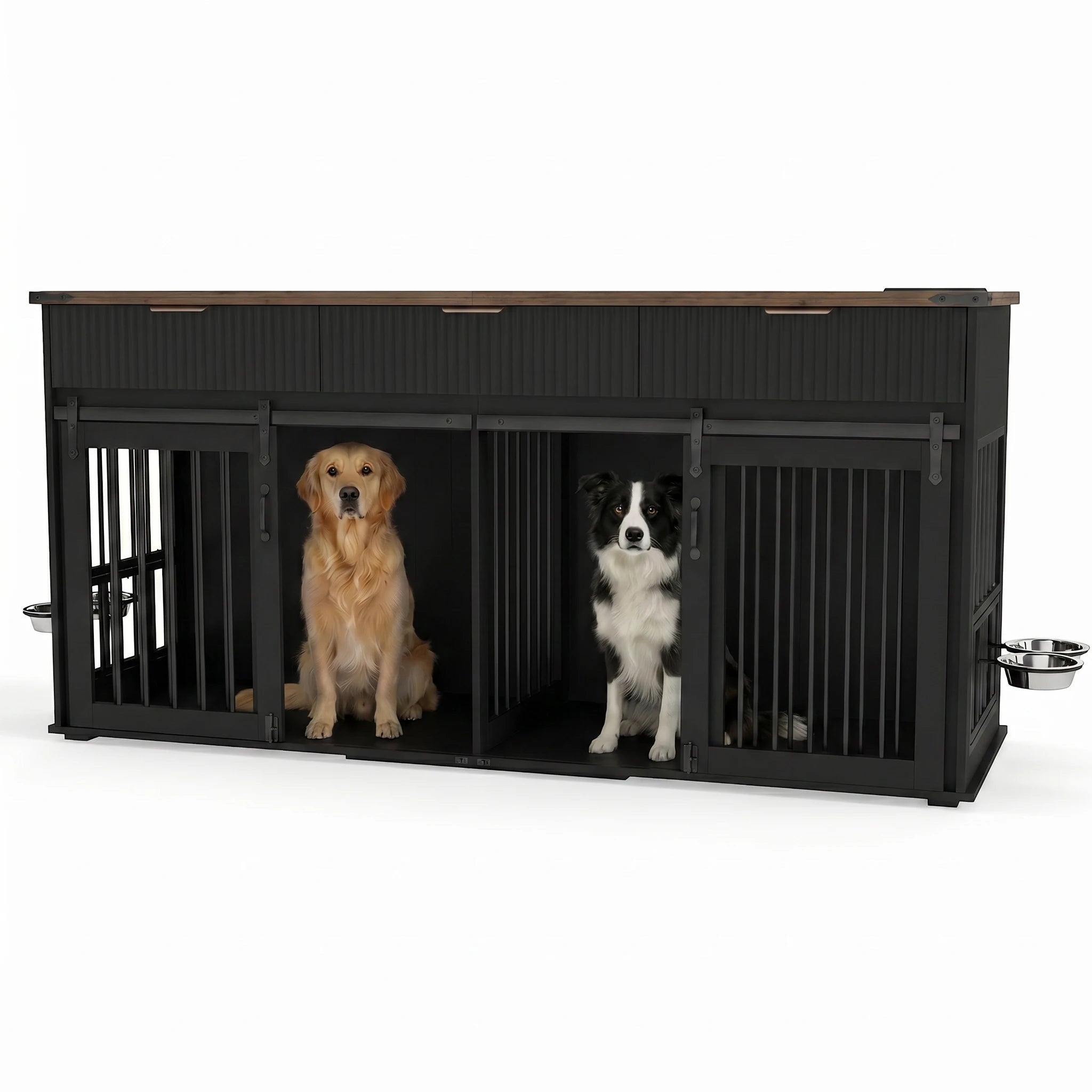 Mincy Pets Walnut-Tone Kennel Console product photo.