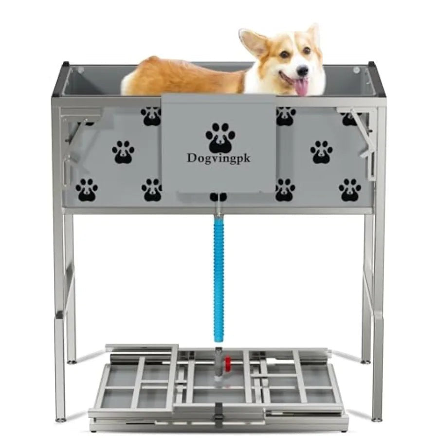 Foldable Elevated Dog Bathtub with Drain 300 lb Capacity Portable Pet Shower Wash Station for Bathing Grooming Small Medium and