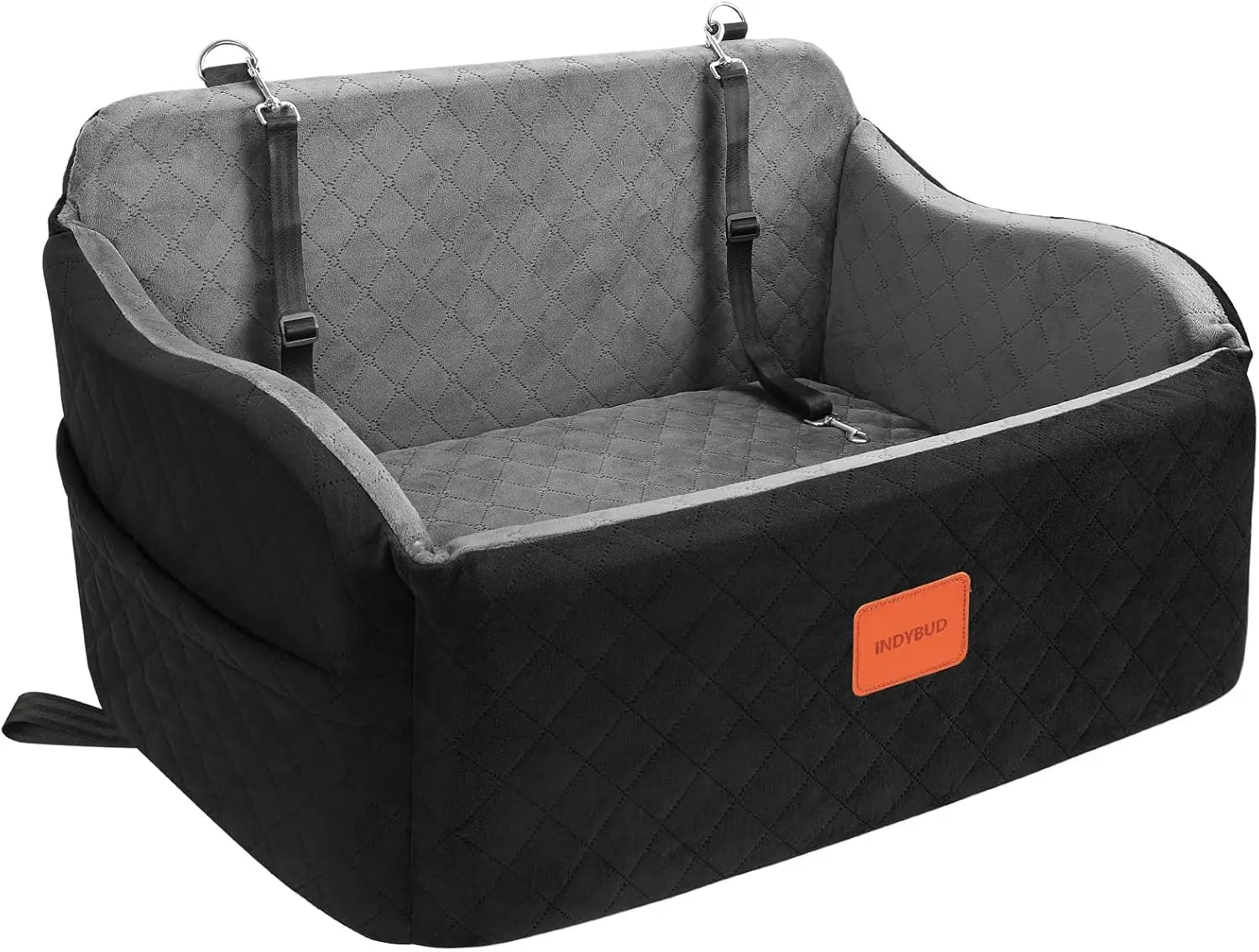 Memory Foam Dog Car Seat for Medium/Large Dogs, Booster Seat for Backseat with Safety Leashes, Black/Grey, Large