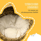 Rattan cat basket, cat cave, cat house, cat bed with cushion, pet bed, water hyacinth, brown, 42 x 33 x 52 cm