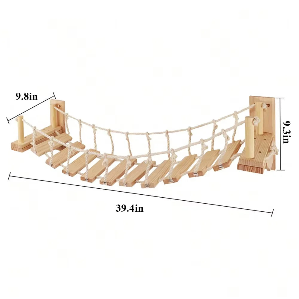Mincy Pets Wall-Mounted Cat Rope Bridge with Sisal Steps product photo.