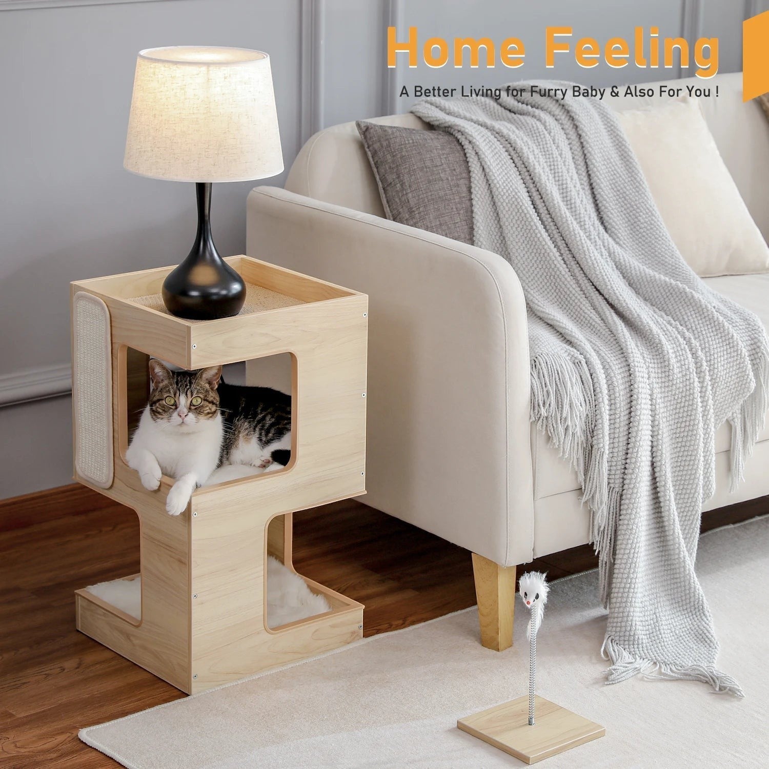 Mincy Pets Modern Wood Corner Cat Tree product photo.