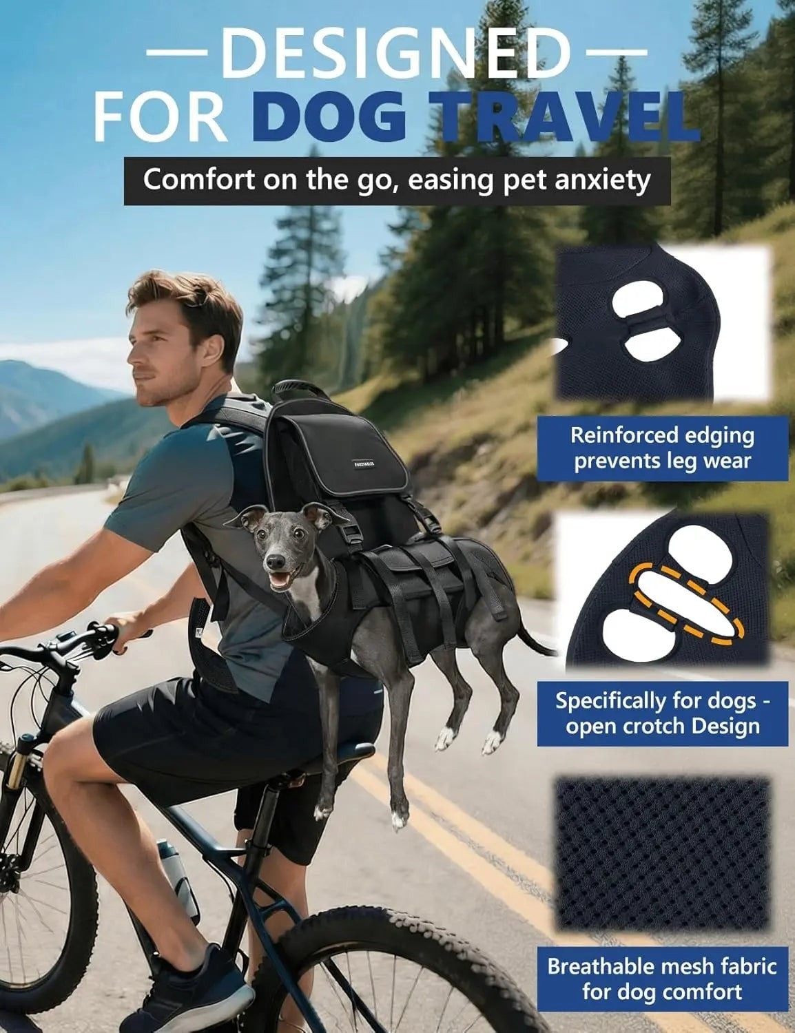 Dog Carrier Backpack for Medium to Large Dogs, Breathable Mesh, Adjustable Straps, Lightweight for Hiking & Travel