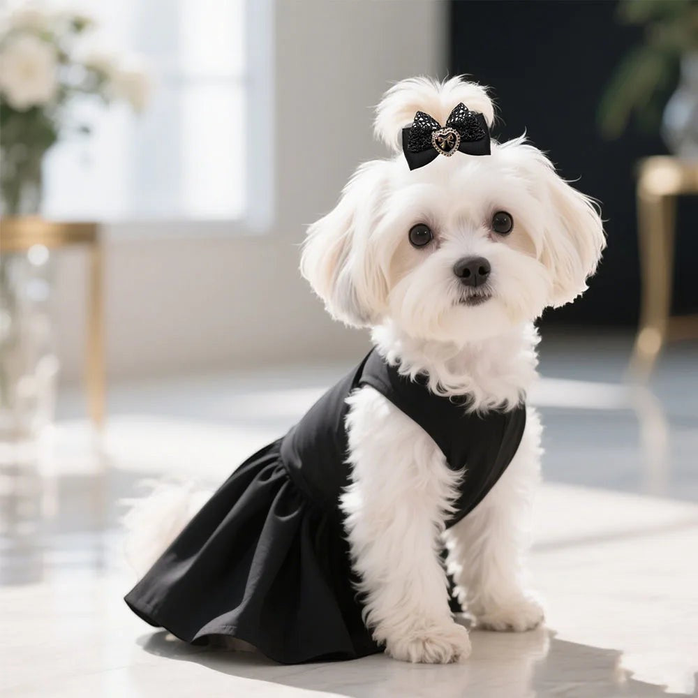 10PCS Dog Bows Wirh Metal Clips Black Style Plush Pearl Puppy Bows Hair Accessories For Dogs Pet Small Dog Bowknots