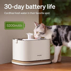 Wireless Cat Water Fountain with App Monitoring, 3L/101oz Cordless Pet Water Dispenser with Stainless Steel Tray, 5GHz WiFi