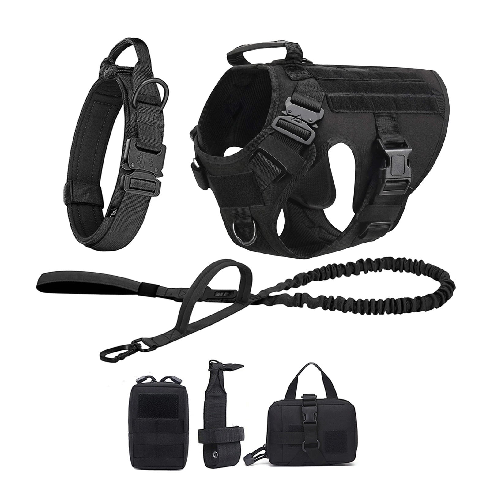 Mincy Pets Tactical Dog Harness with MOLLE Pouches & Leash product photo.