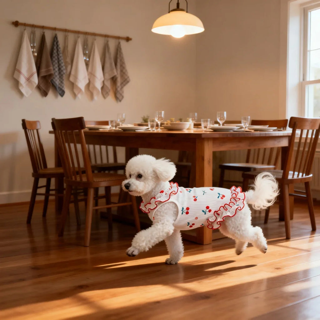 1PC Fashion Cute Cherry Ruffle Pet Dress for Small Dogs, Comfortable Anti-Static Dog Skirt Summer Clothes