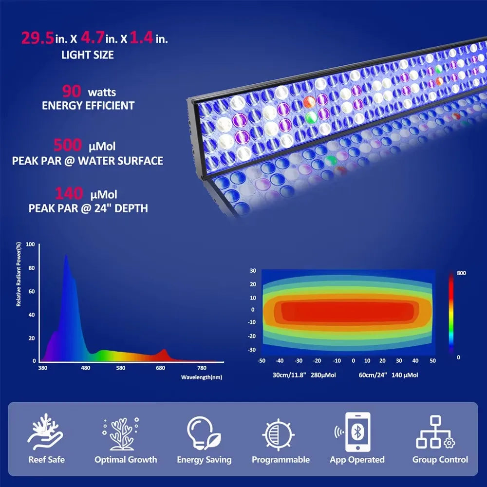 NEW WiFi Led Aquarium Light, Full Spectrum Marine Aquarium Lamp For 60-240cm Reef Corals Seawater Led Fish Tank Lights
