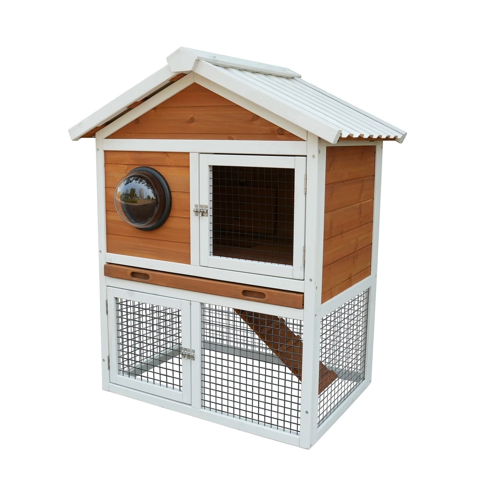 Mincy Pets 2-Tier Wooden Rabbit Hutch Outdoor Waterproof Roof product photo.