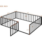 Full Size Metal Bed with Rail and Door for Kids, Suitable for Boys and Girls in Black
