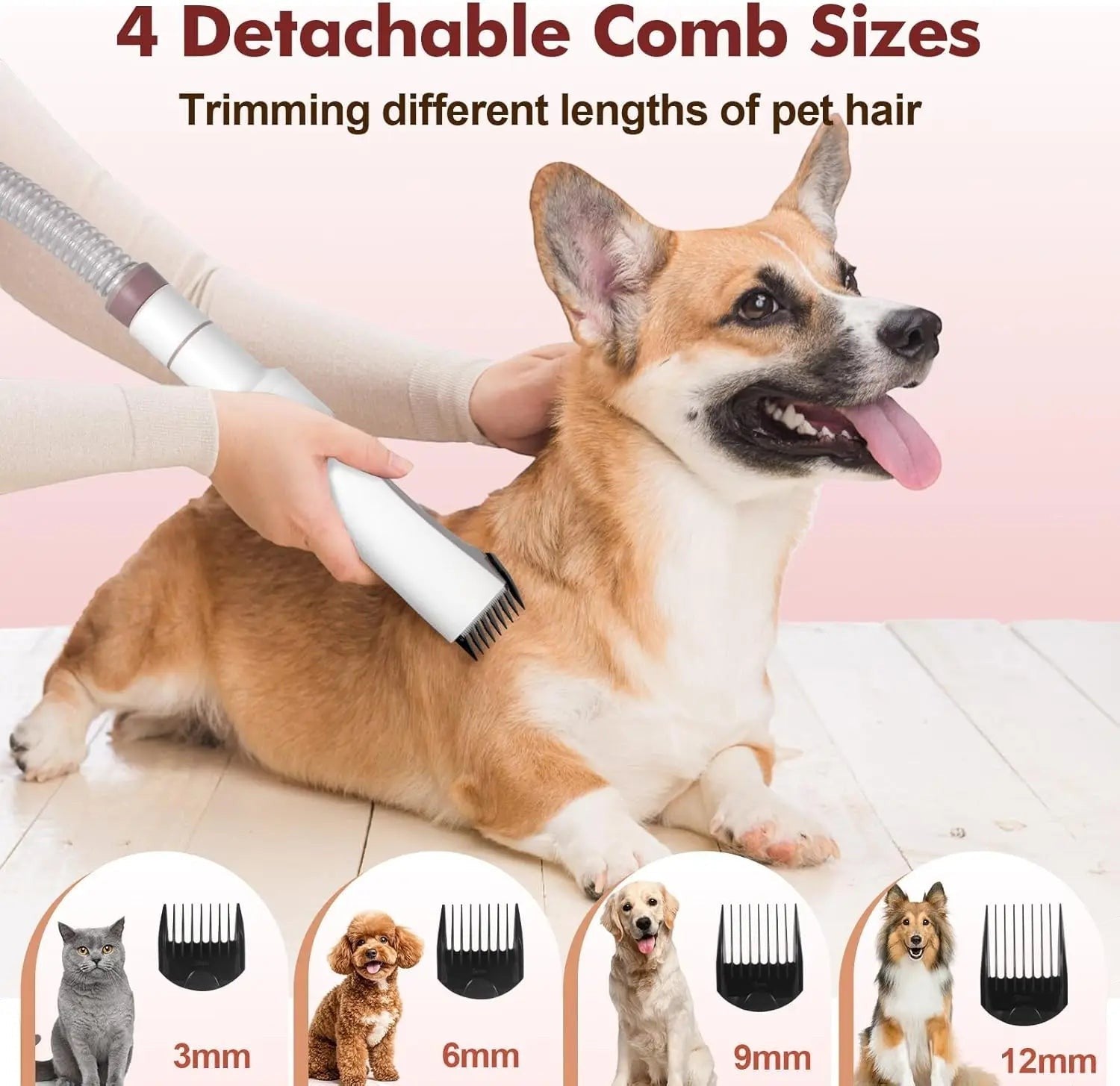 3.2L Pet Grooming Vacuum, 12000Pa Suction, Low Noise, 5 Tools for Dogs & Cats