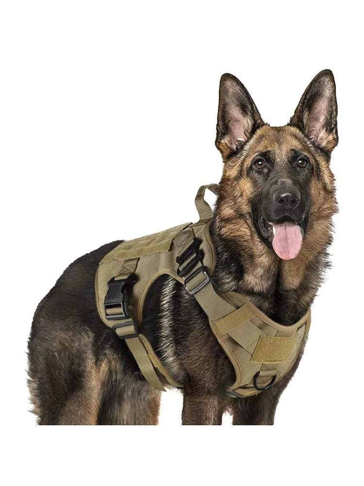 Tactical Dog Harness Heavy Duty Military No Pull Dog Harness Leash Set Adjustable Breathable Training Vest Comfort Top Handle Escape Proof for Large Dogs Malinois German Shepherd Outdoor Walking Hunting Camping Pet Accessory