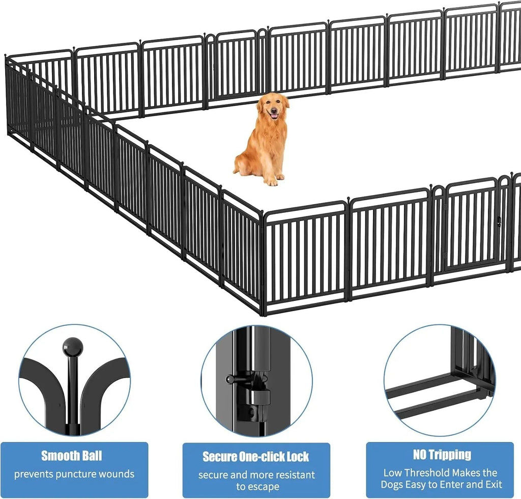 32 Inch Dog Playpen with Door, Heavy Duty Metal Exercise Pen for Large Medium Small Dogs, Foldable Outdoor Yard Fence 16 Panels