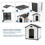 Outdoor Dog House, Waterproof Insulated Dog Kennel with Elevated Floor and Removable Roof, Durable Plastic Pet Shelter for Backyard, for Large Dogs, 46" L x 40" W x 40" H, Cement Gray