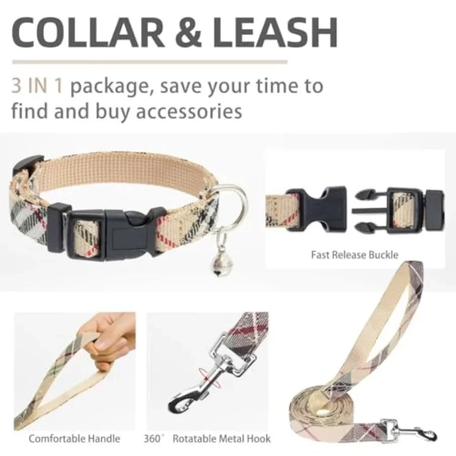 Step-in no-pull dog harness and leash set for small & medium dogs and cats, soft breathable mesh reflective anti-escape vest, size S for easy outdoor use