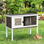 Elevated Wooden Rabbit Hutch, Indoor/Outdoor Bunny Cage with Hinged Asphalt Roof and Removable Tray for Guinea Pig