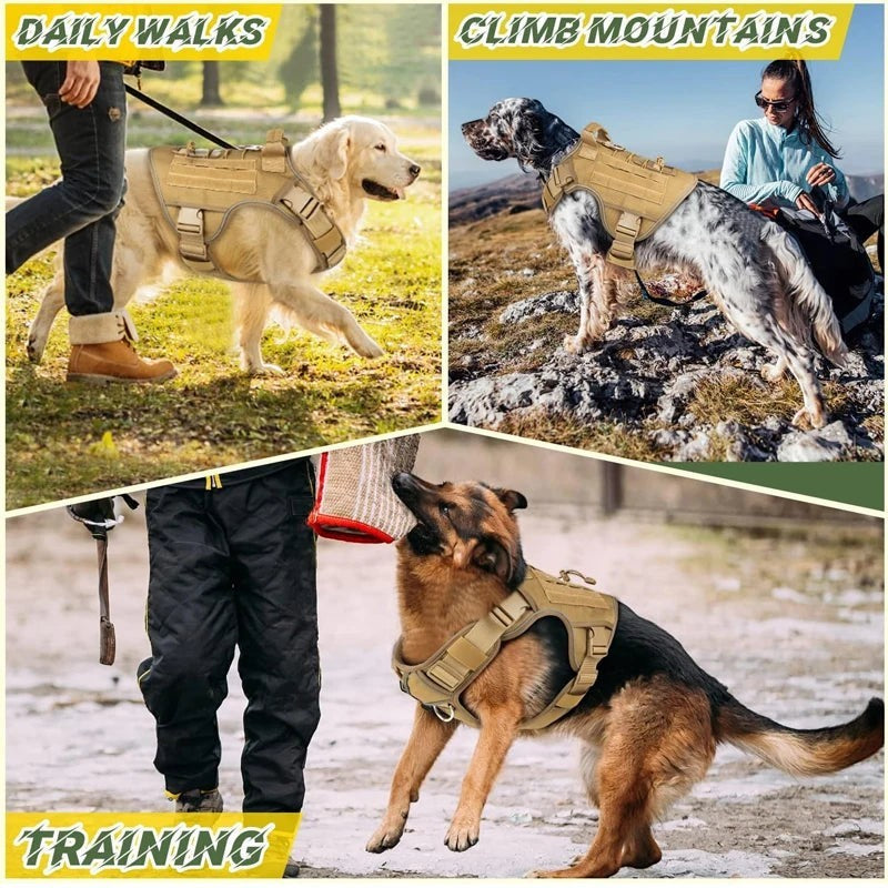 Tactical Dog Harness Heavy Duty Military No Pull Dog Harness Leash Set Adjustable Breathable Training Vest Comfort Top Handle Escape Proof for Large Dogs Malinois German Shepherd Outdoor Walking Hunting Camping Pet Accessory