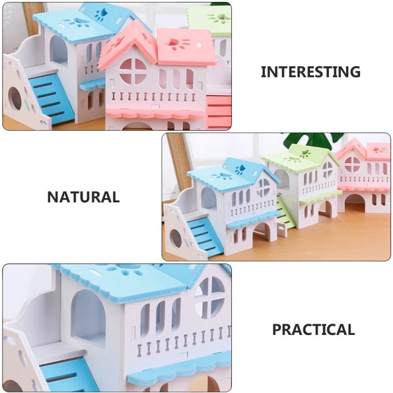 Wooden Hamster Animal Hideout House Double-storey Pet Hut Play Toy Guinea Pig Accessories Nest Cages  Accessori
