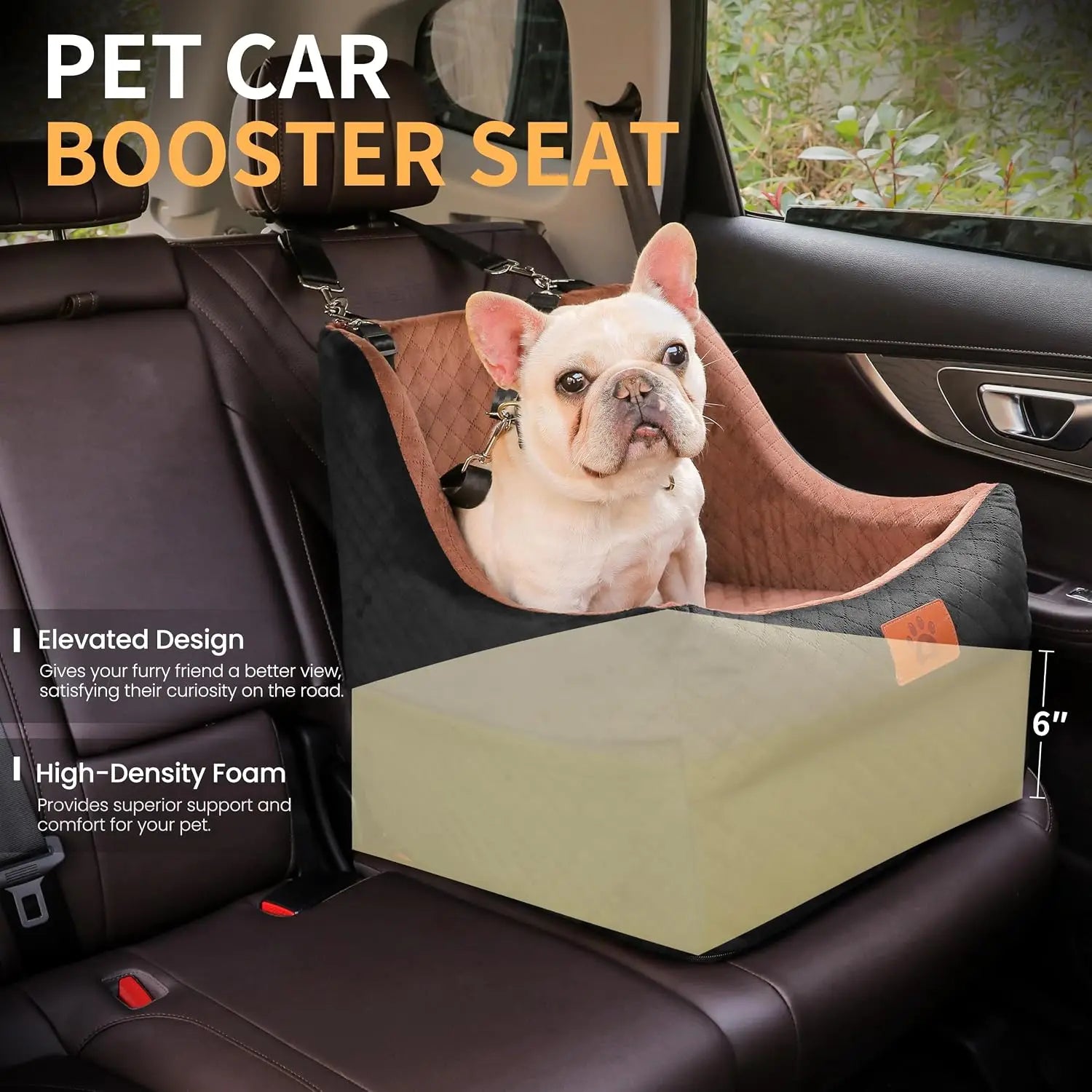 Elevated Dog Car Seat for Small to Medium Dogs, Up to 35 lbs, with Safety Belts & Washable Cover
