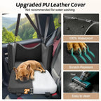 Waterproof PU Leather Dog Car Seat for Small Medium Dogs Under 35lbs, Detachable Cover, Memory Foam, Safety Belt & Storage Pockets