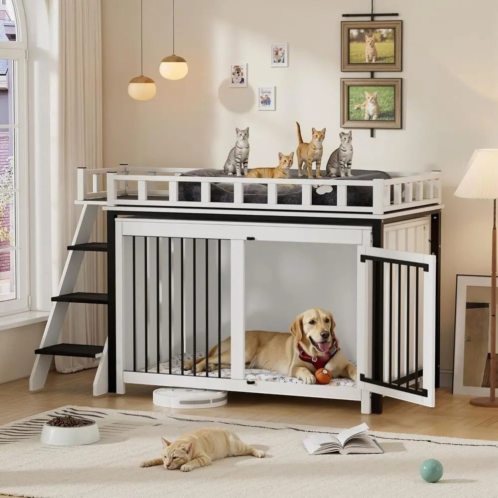 Pet Bunk Bed Stairs Storage, Window Perch, Multi-pose Blanket, Dog Bed for Small to Medium Sizes