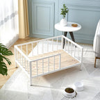 Elevated Dog Bed with Rails, Metal Frame & Solid Wood, Washable Mat, Medium 25.2x37.8in, White