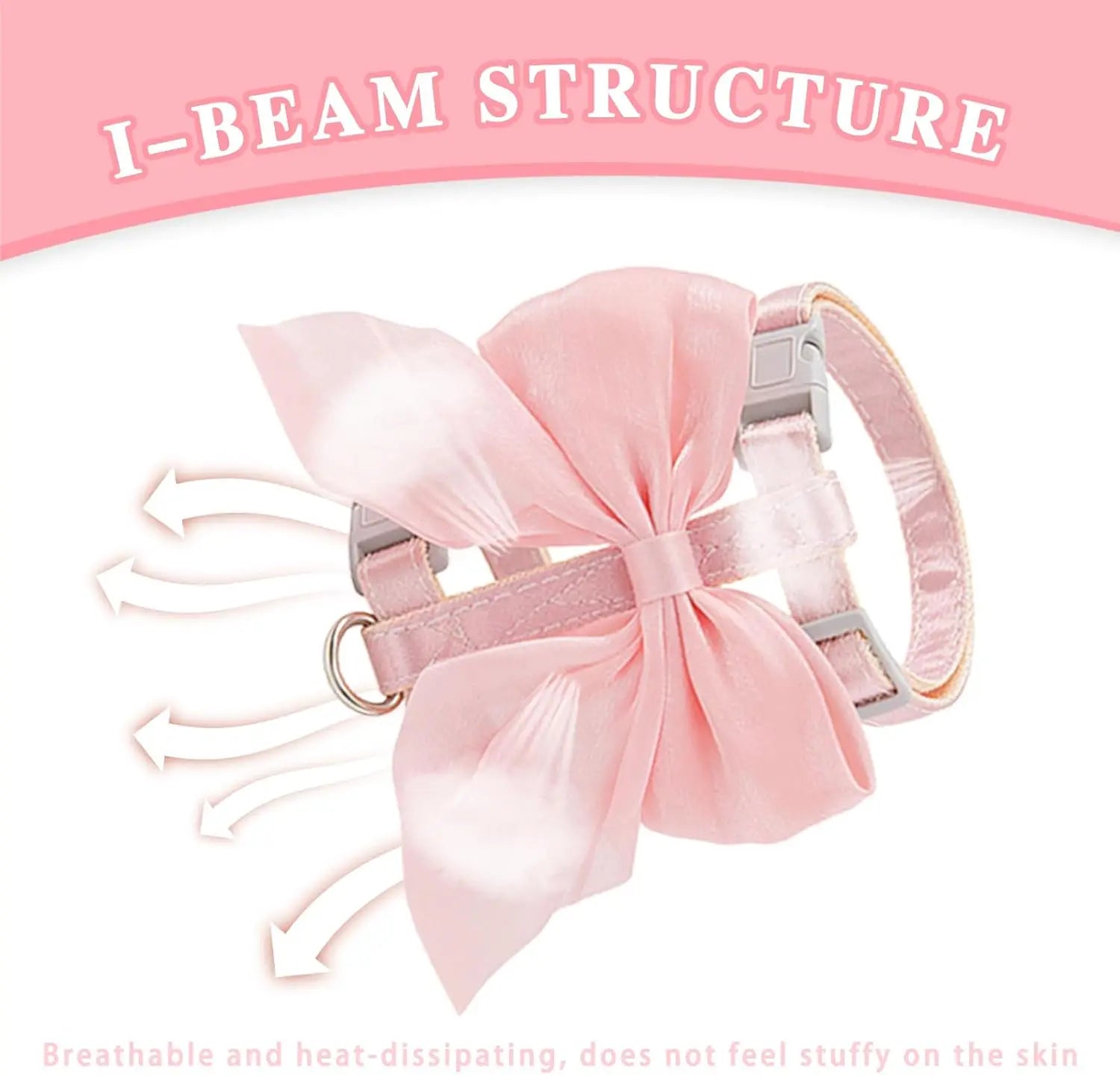 Pink Bow Cat Harness and Leash Set Escape Proof Adjustable for Walking Outdoor with Soft Lightweight Design for Small Cats