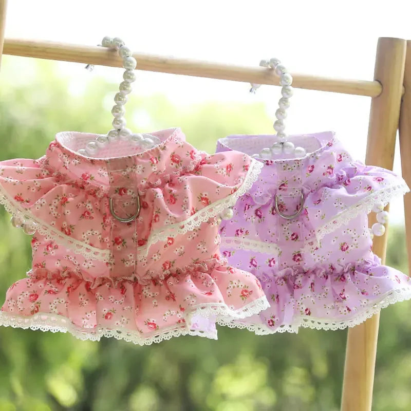 Small Dog Clothes Pet Cat Harness With Leash Lace Teddy Bichon Spring Summer Autumn Dog Leash Cat Supplies