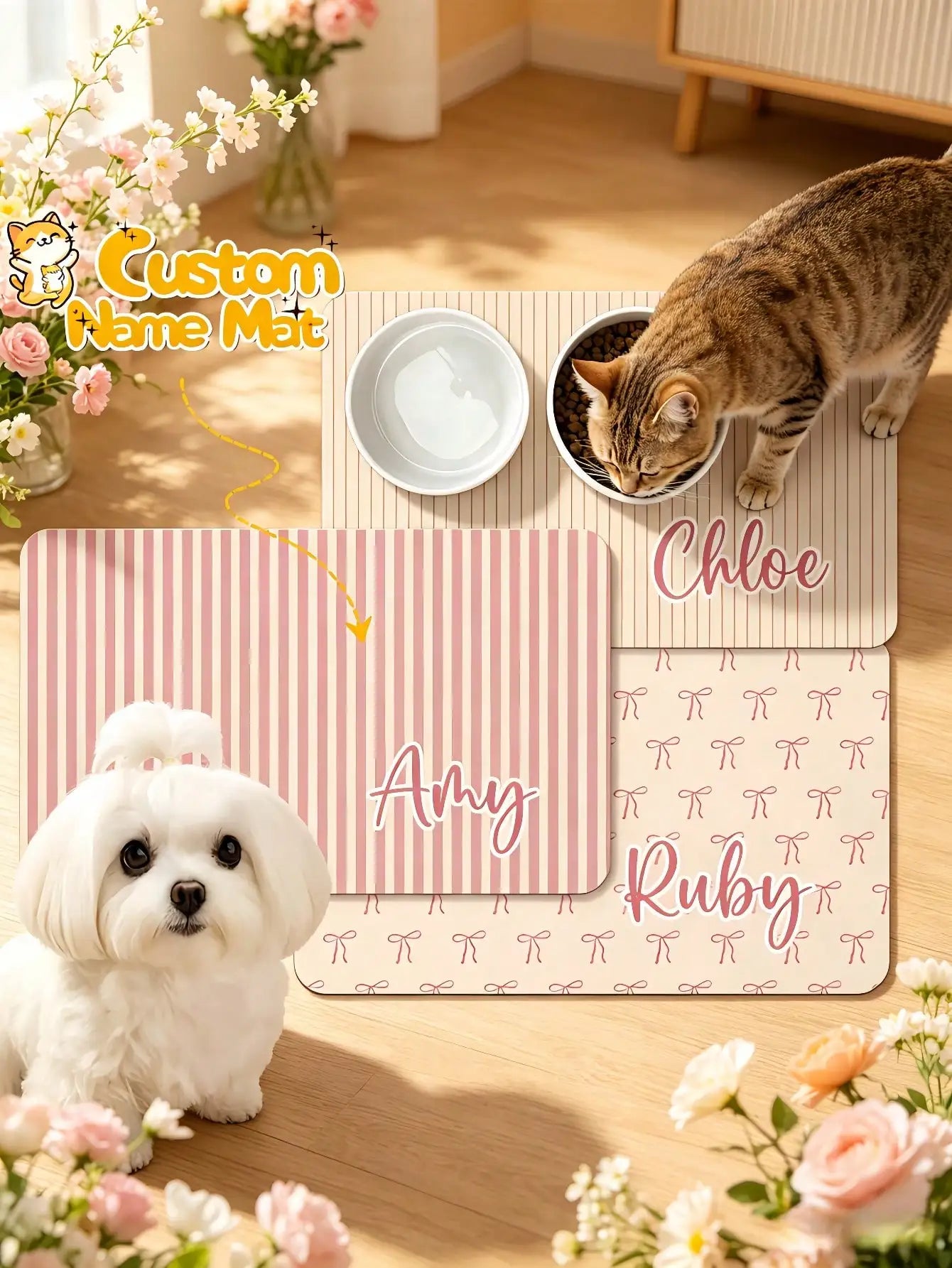 1pc Personalized Dog Food Mat, Custom Pet Name Mat, Feeding Accessory, Gift For Dog Lovers, Customized Pet Mat, Mother's Day, Special Occasions