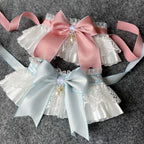 Sweet Cat Dog Bibs Collar Girls Neck Decoration Adjustable White Lace Pink/Blue Bowknot Neckerchief  String Strap Scarf Necklace