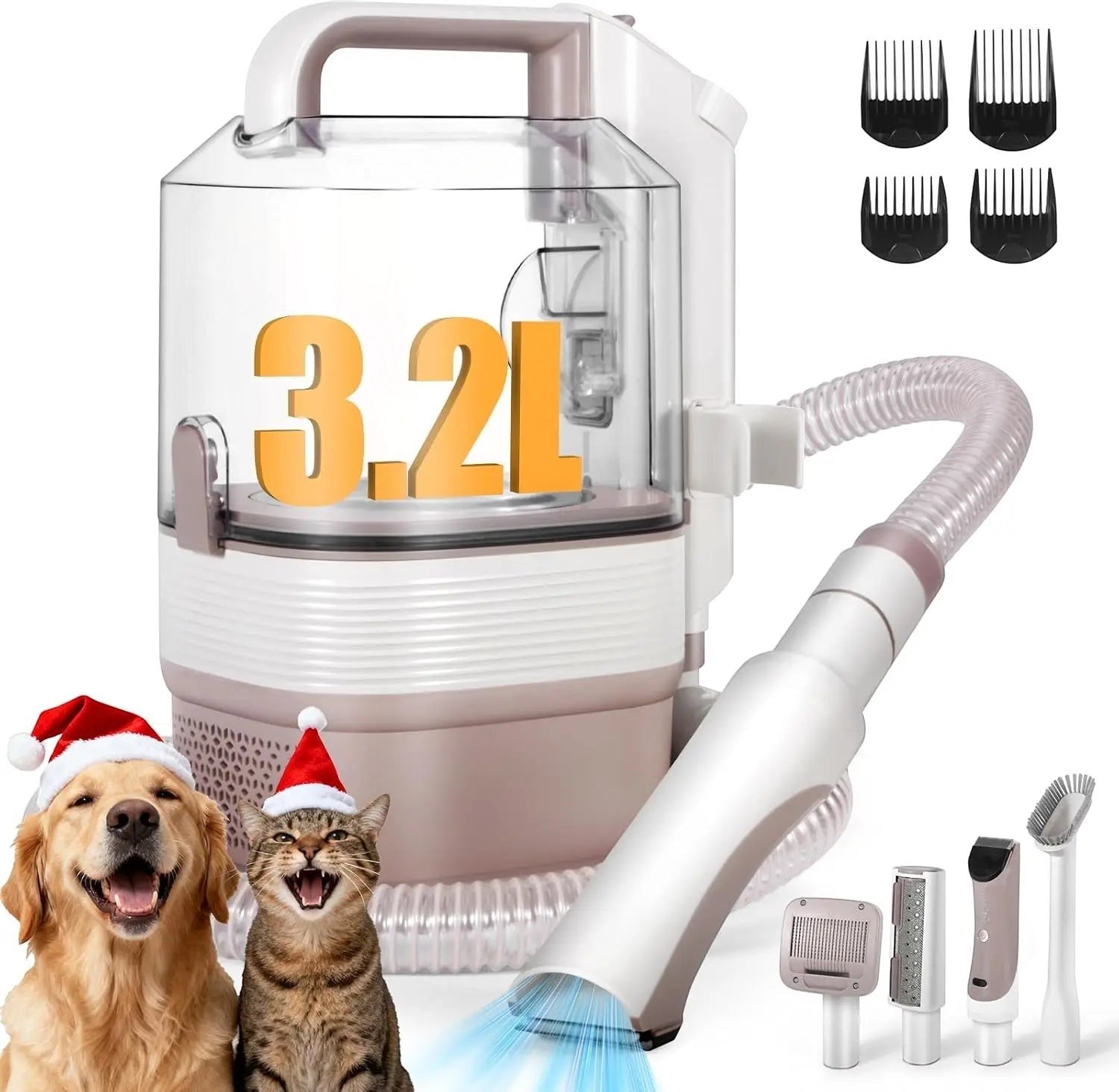 3.2L Pet Grooming Vacuum, 12000Pa Suction, Low Noise, 5 Tools for Dogs & Cats