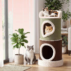 33.5in Barrel Cat Condo 2 Story House with Top Perch Comfy Mats