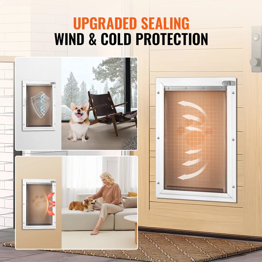 Pet Door Aluminum Frame with Lock and Flap System Weatherproof Doggy Door Easy to Install in Interior or Exterior Doors