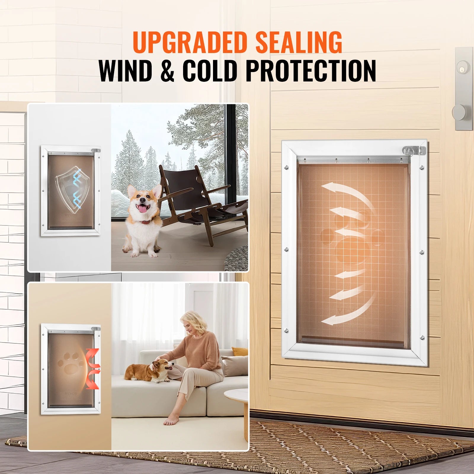 Pet Door Aluminum Frame with Lock and Flap System Weatherproof Doggy Door Easy to Install in Interior or Exterior Doors