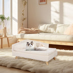 L-Shape Dog Sofa Bed Cat Cushion Stool Warm Nesting Couch with Rubber Wooden Legs Soft Comfortable Pet Furniture