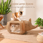 Elephant Rattan Cat Condo: Woven-Style Wicker Hideaway with Cushion