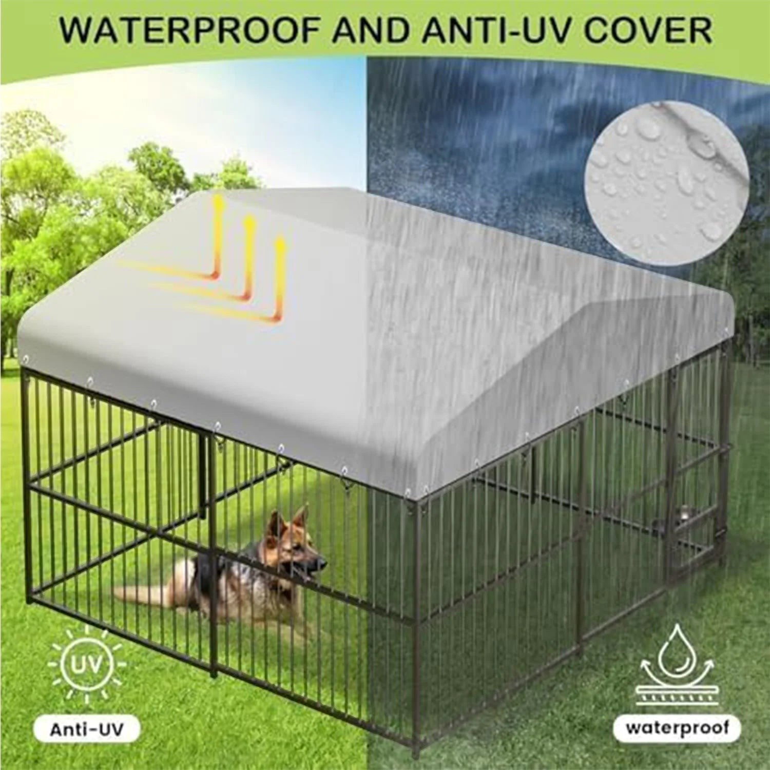 Outdoor Dog Kennel 10X10x6 FT Large & Medium Dogs Crate Enclosure with Waterproof UV-Resistant Cover Secure Lock Easy Assembly