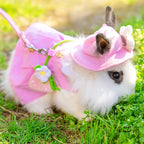 Cute Bunny Pet Vest Accessories Outdoor Leash Rabbit Clothes with Bag Hat Harness Strap Leash Dress Clothes for Guinea Pig