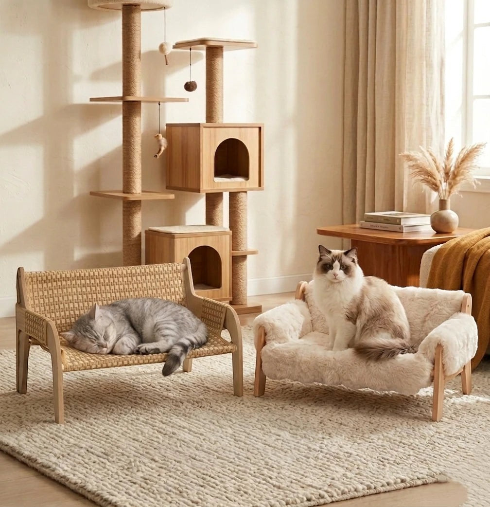 Mincy Pets Summer Pet Sofa Bed: Solid Wood Lounger with Raised Cushion product photo.