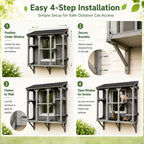 Catio Cat Enclosure, Wood Window Box, UV-Resistant Roof & Rust-Resistant Steel Mesh, Pet House with 2 Lounging Boxes and 5 Platforms, All-Weather Use, Keeps Insects Out