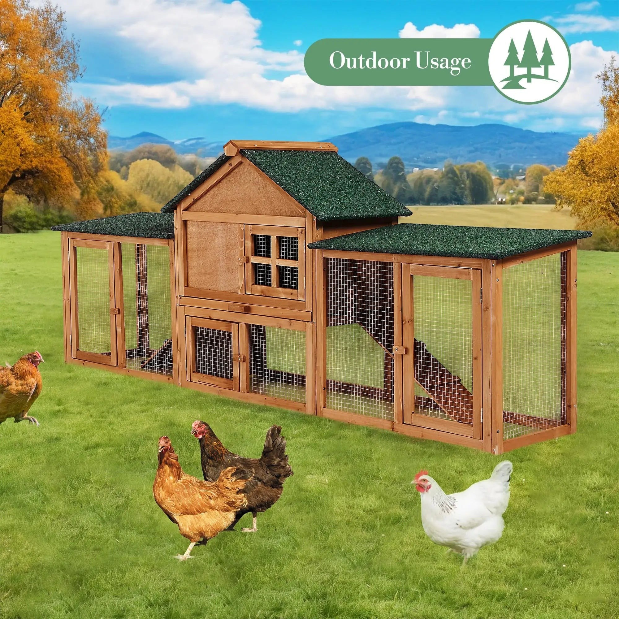 2-Story Bunny Hutch Rabbit Cage Outdoor With Double Side Runs, Pull-Out Tray, Ramp, Roof For Guinea Pigs & Small Pets