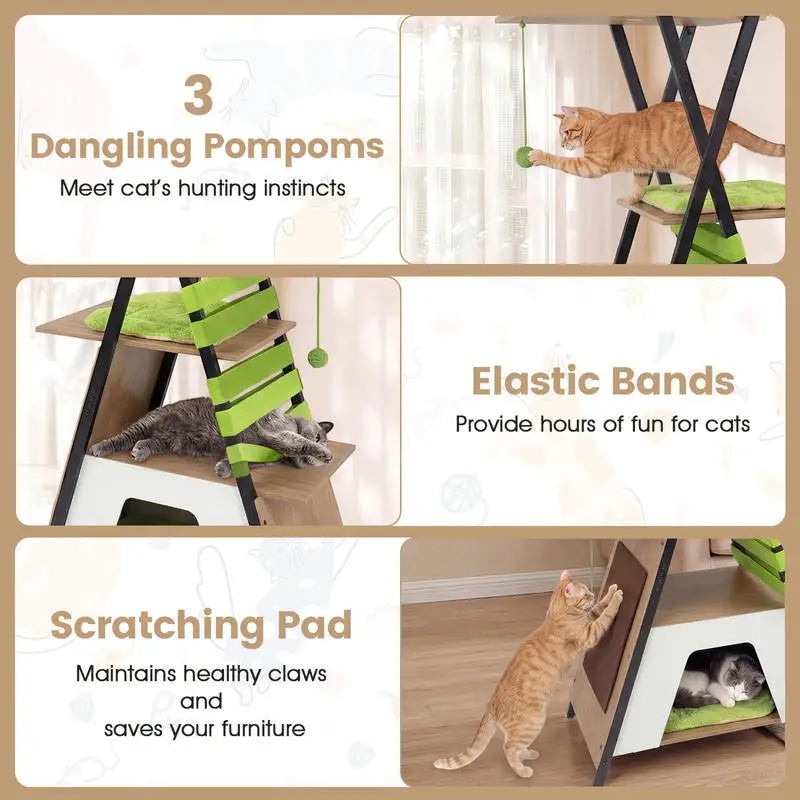 73 Inch Multi-level Cat Tree for Indoor Cats with Elevated Perch and Large Condo-Green