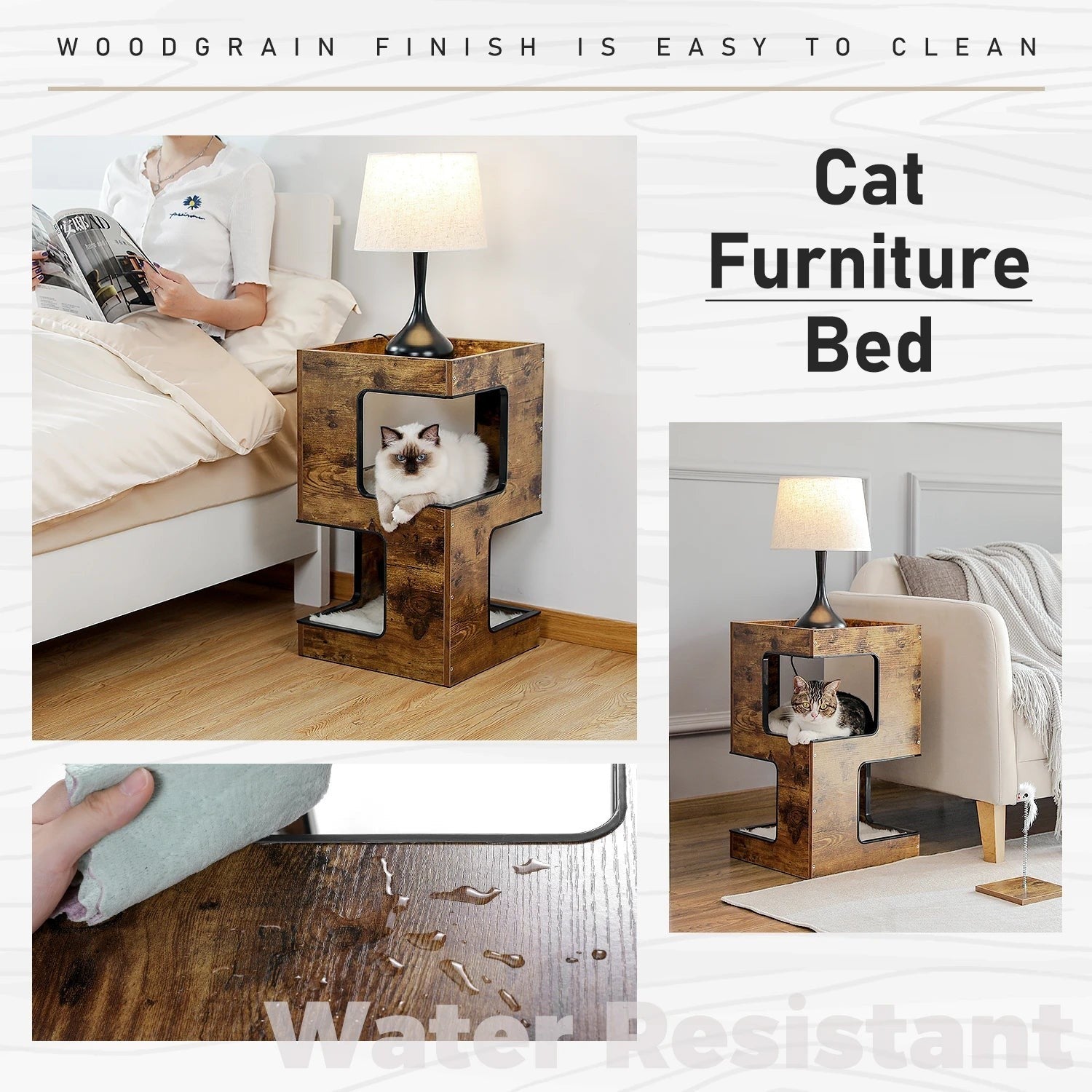 Mincy Pets Modern Wood Corner Cat Tree product photo.