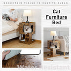 Wood Cat Condo House Bed with Removable Soft Mats Modern Cat Tree Tower with Scratching Pad Cat Scratcher Furniture Kitten Toys