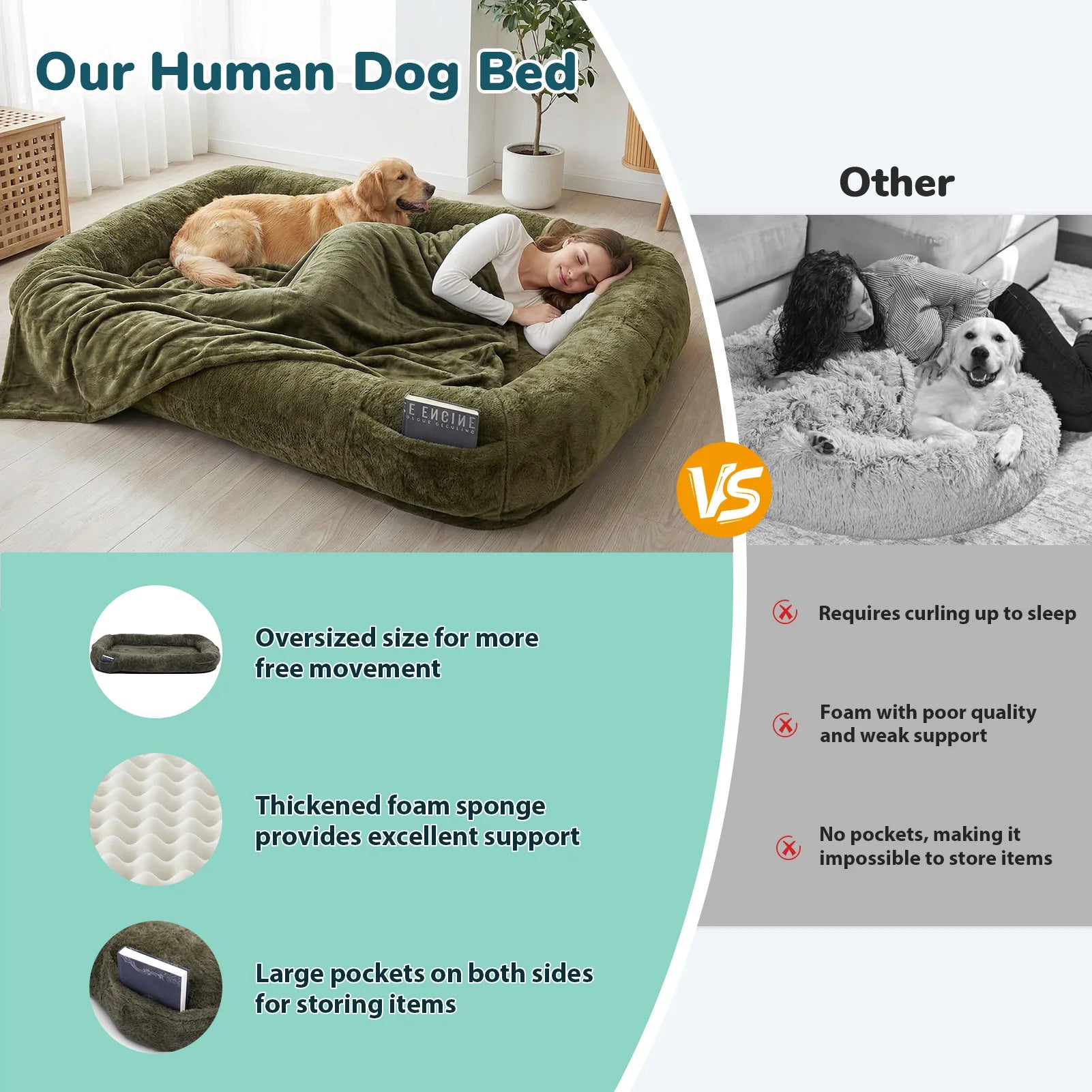 Human-Sized Washable Dog Bed with Blanket
